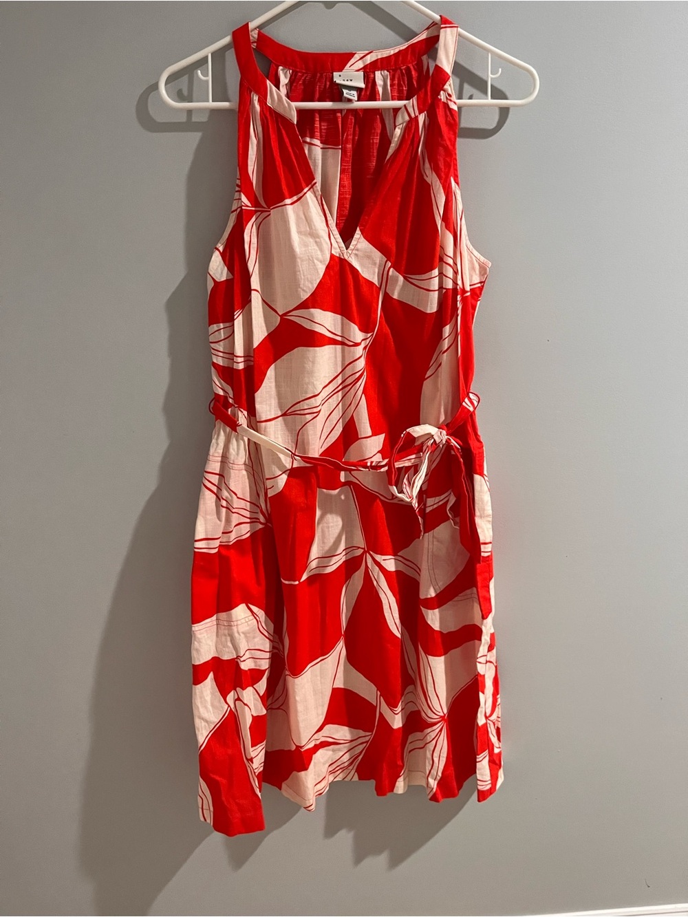 a new day Red & Cream Sleeveless tie waist Mini Dress